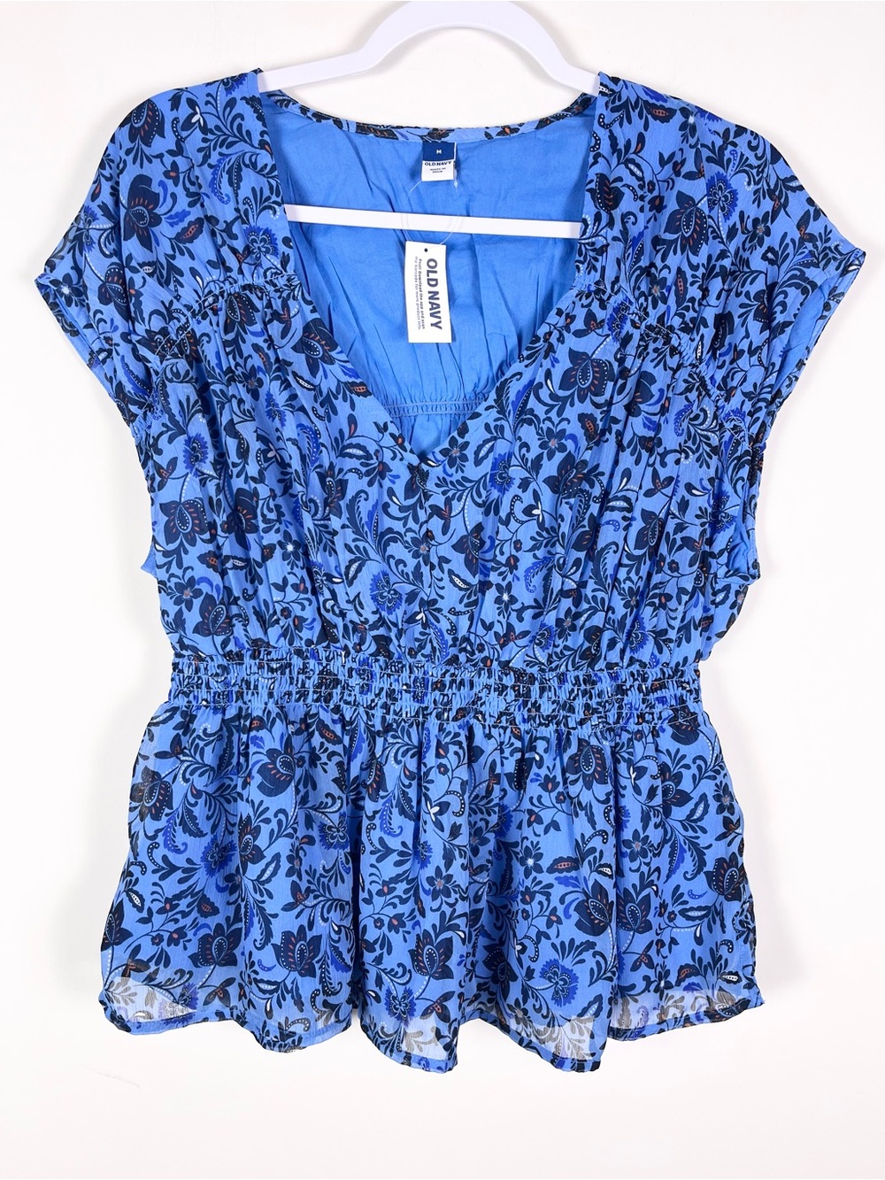 Old Navy Womens Waist-Defined Printed Dolman-Sleeve Top Size M Floral Peplum